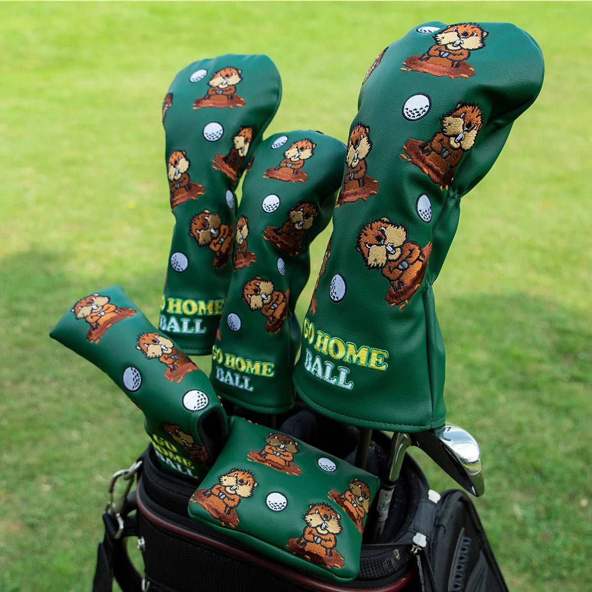 Green Leather Groundhog Golf Headcovers