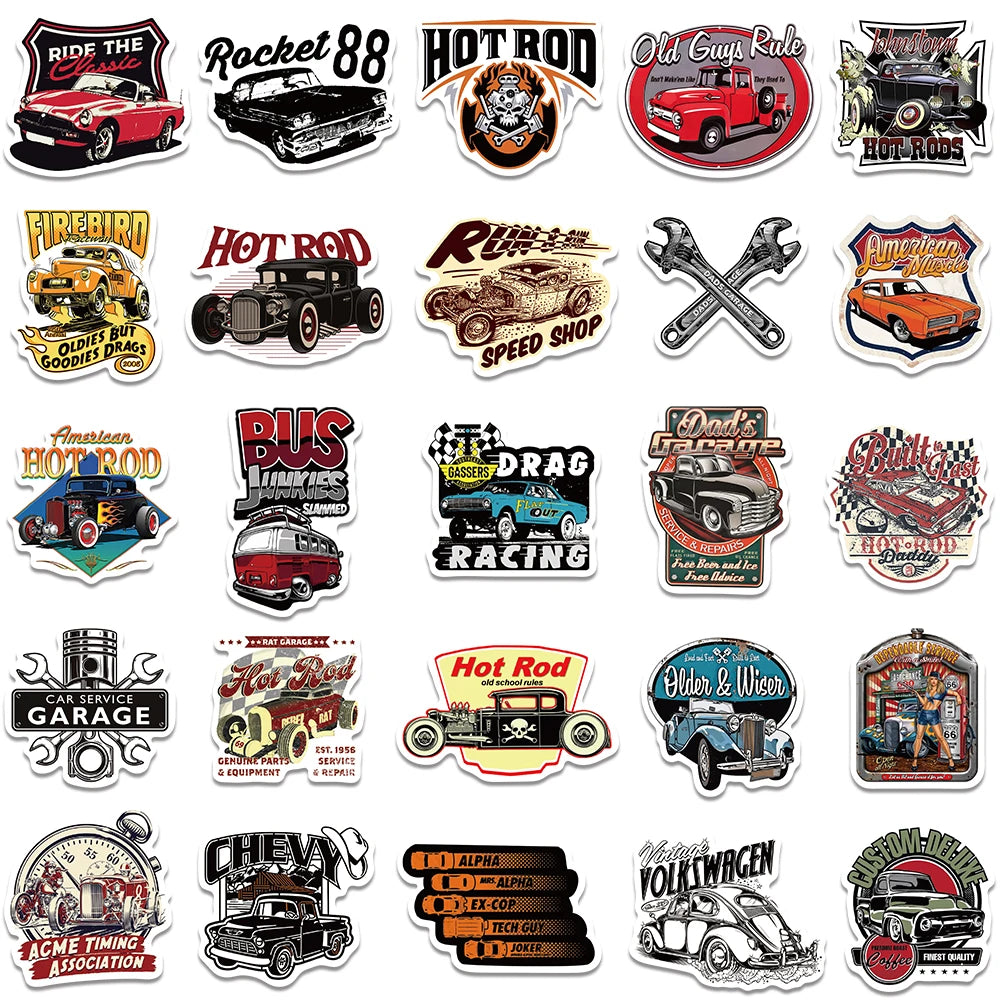 50pcs Retro Vintage Car Stickers