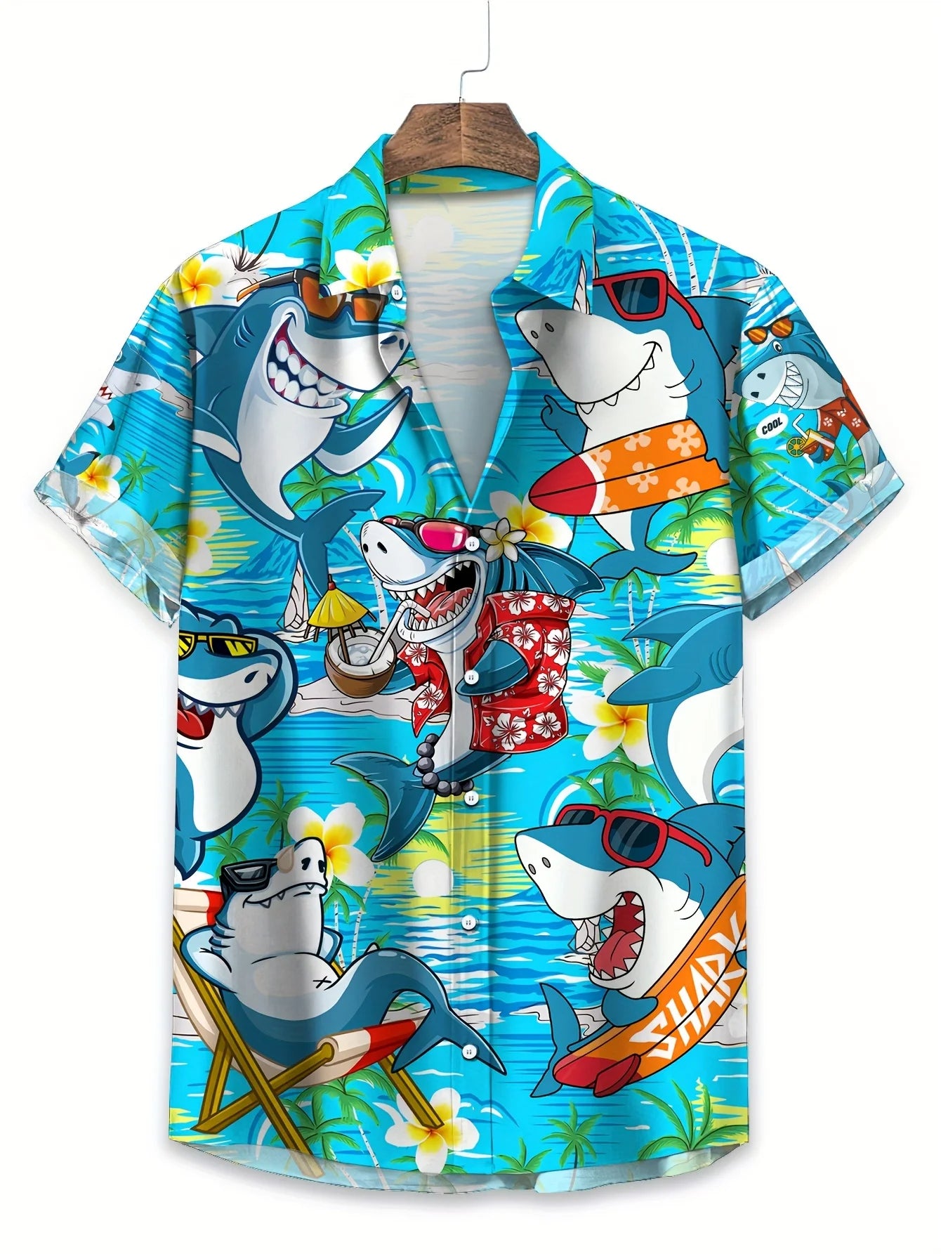 Cartoon Shark Hawaiian Shirt
