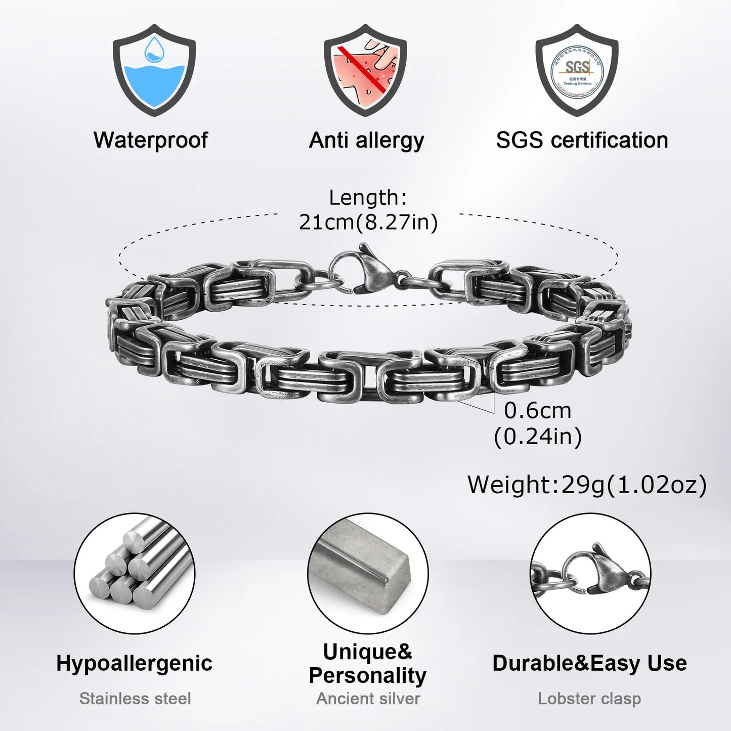 Vnox Oxidized Stainless Steel Bracelet