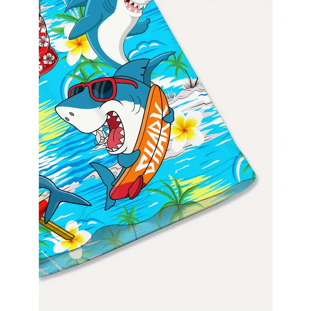 Cartoon Shark Hawaiian Shirt