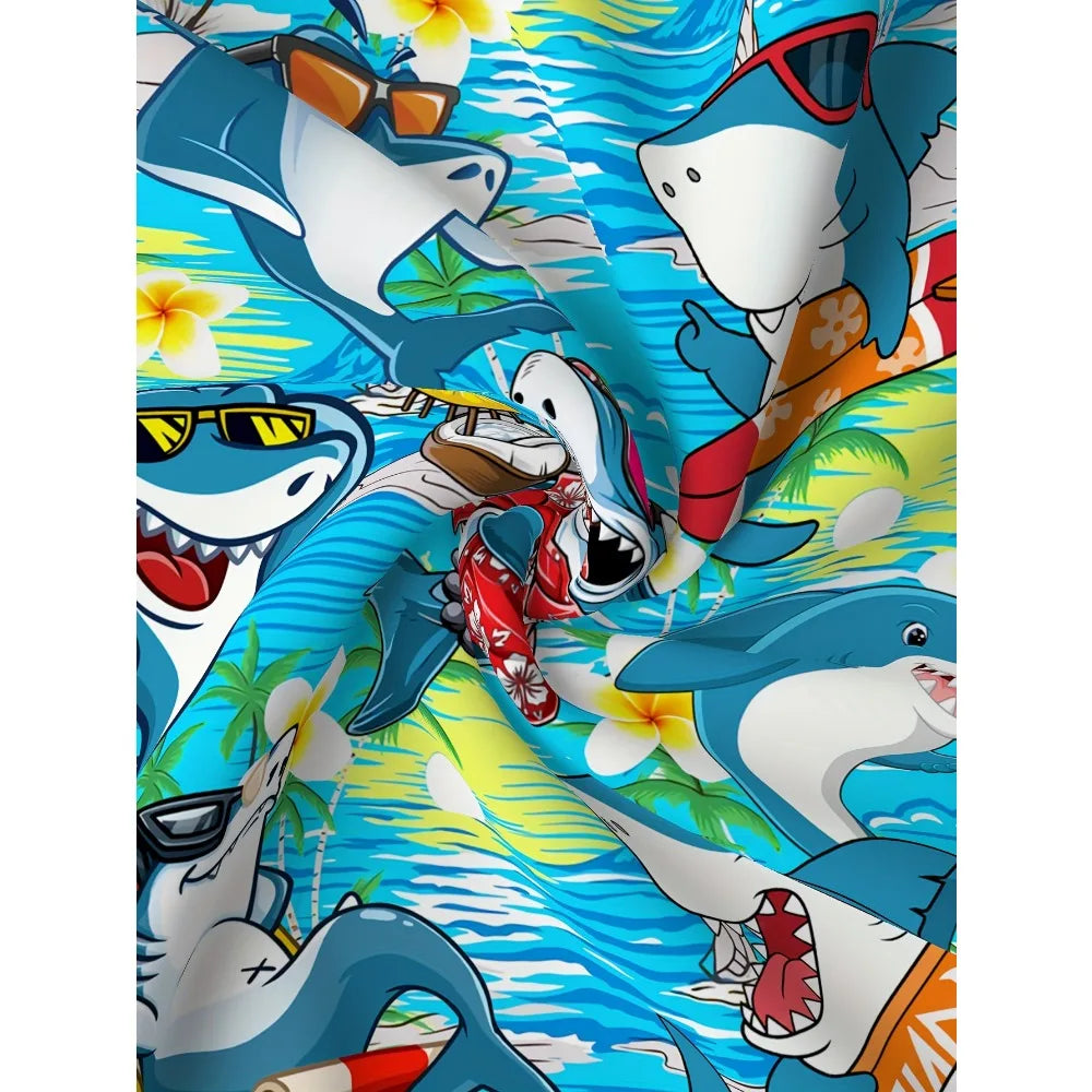 Cartoon Shark Hawaiian Shirt