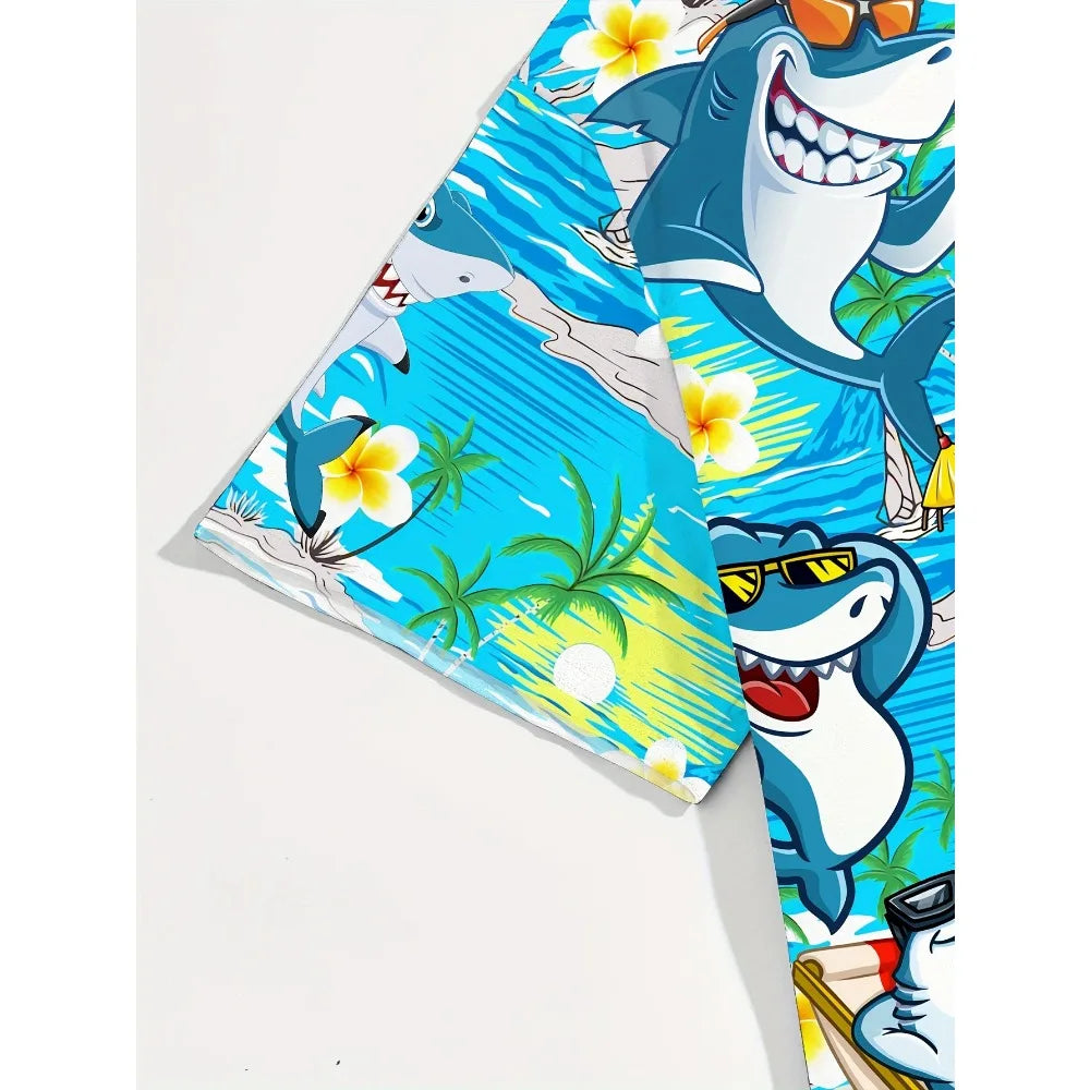 Cartoon Shark Hawaiian Shirt
