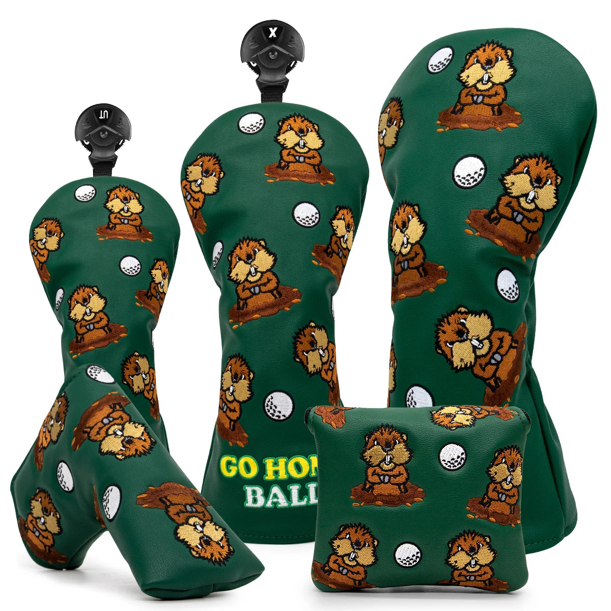 Green Leather Groundhog Golf Headcovers
