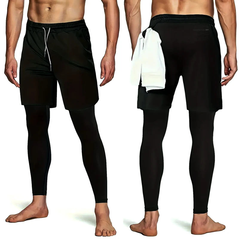 Mens 2 in 1 Running Workout Pants With Phone Pocket