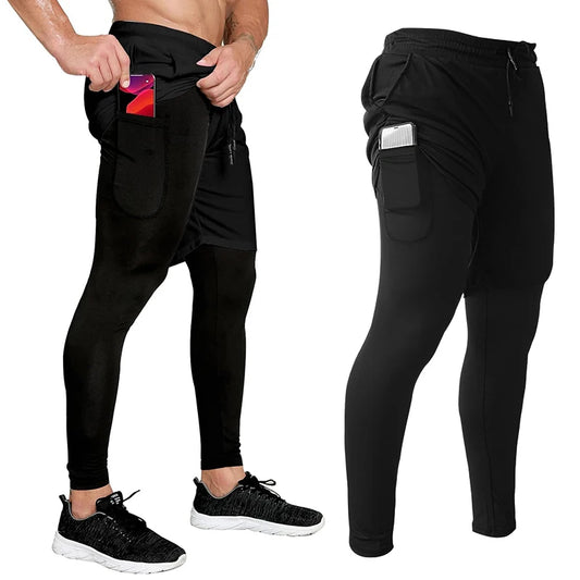 Mens 2 in 1 Running Workout Pants With Phone Pocket