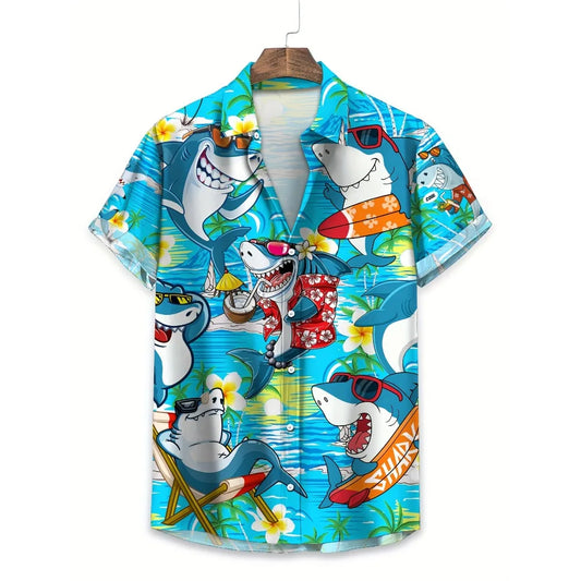 Cartoon Shark Hawaiian Shirt